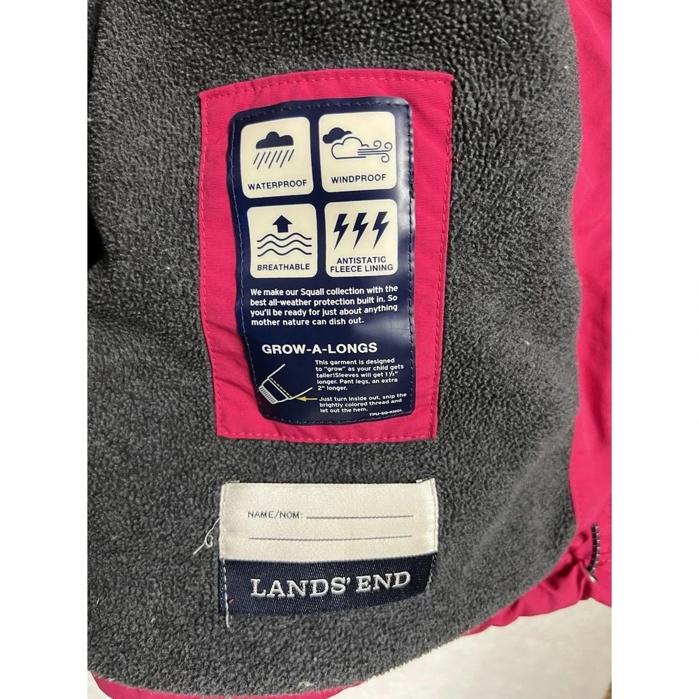 Lands' End Squall Girls M 10-12 Pink Hooded Fleece‎ Lined Winter Jacket